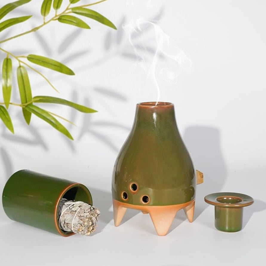 Glazed Green Chiminea Incense Burner