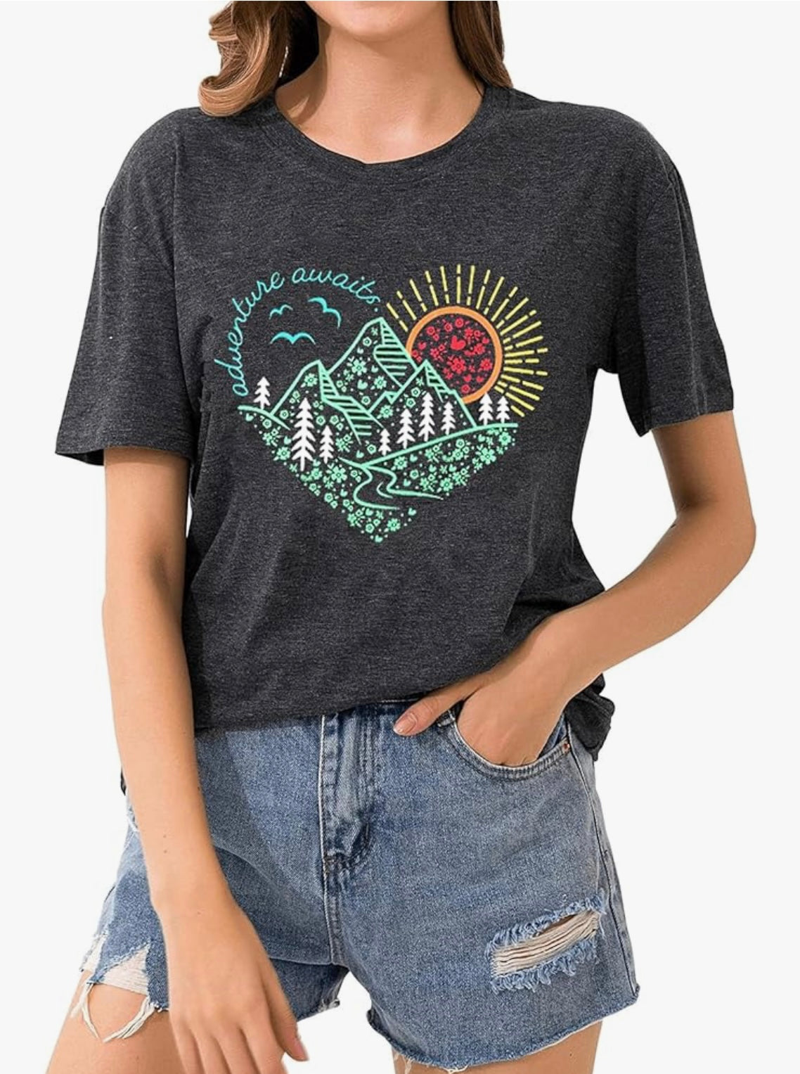 ⛰️🌲 Adventure Awaits• mountain heart tee