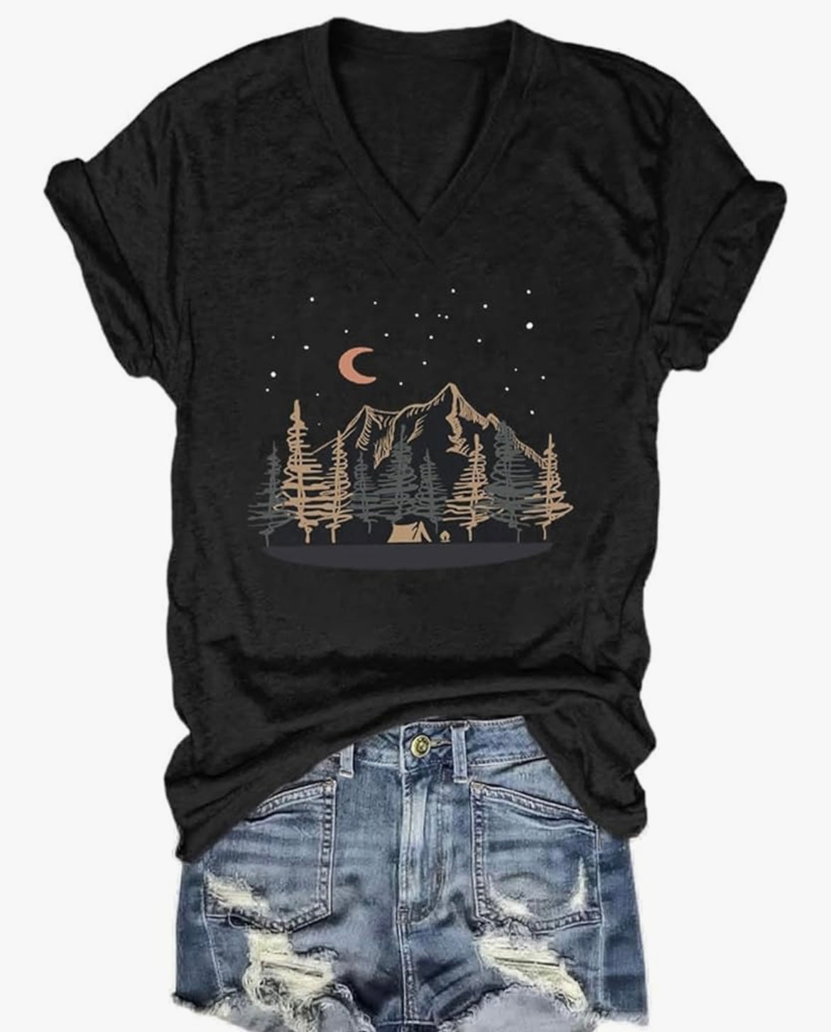⛰️🌲 Starry Night Camping• V-neck tee