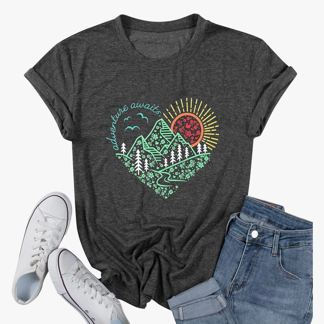 ⛰️🌲 Adventure Awaits• mountain heart tee