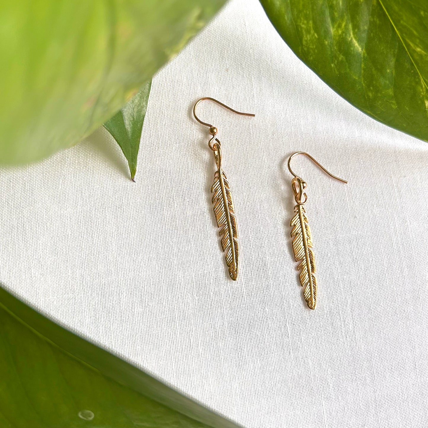 14k Gold Feather Earrings
