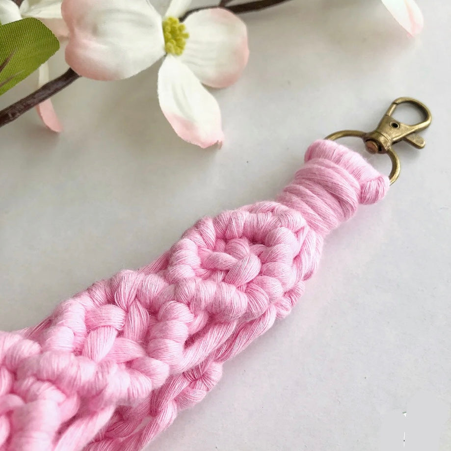 Pink Macrame Keychain Wristlet