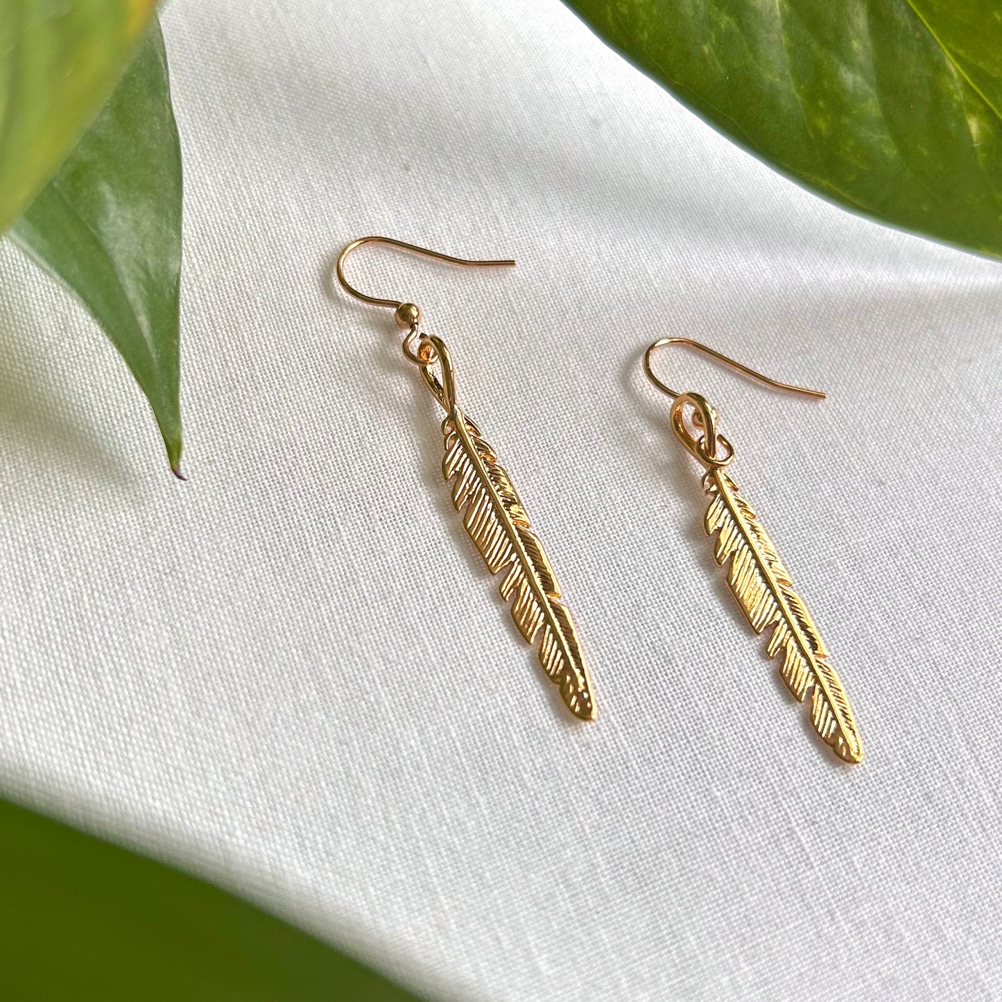 14k Gold Feather Earrings