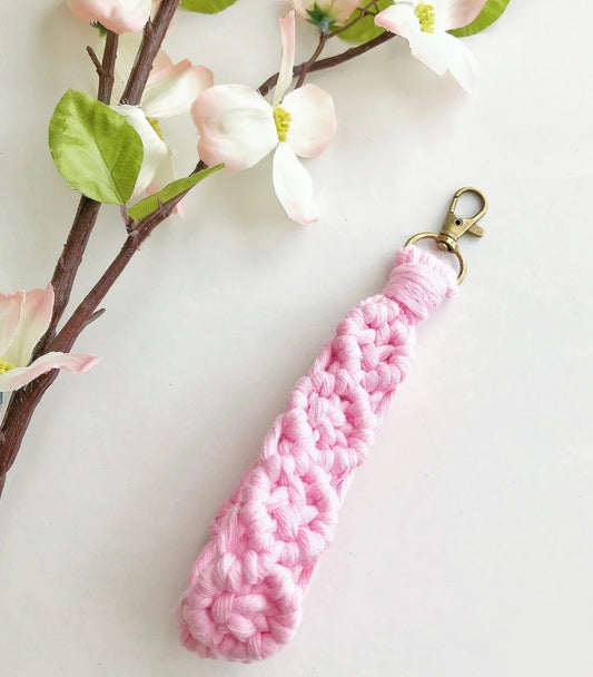 Pink Macrame Keychain Wristlet