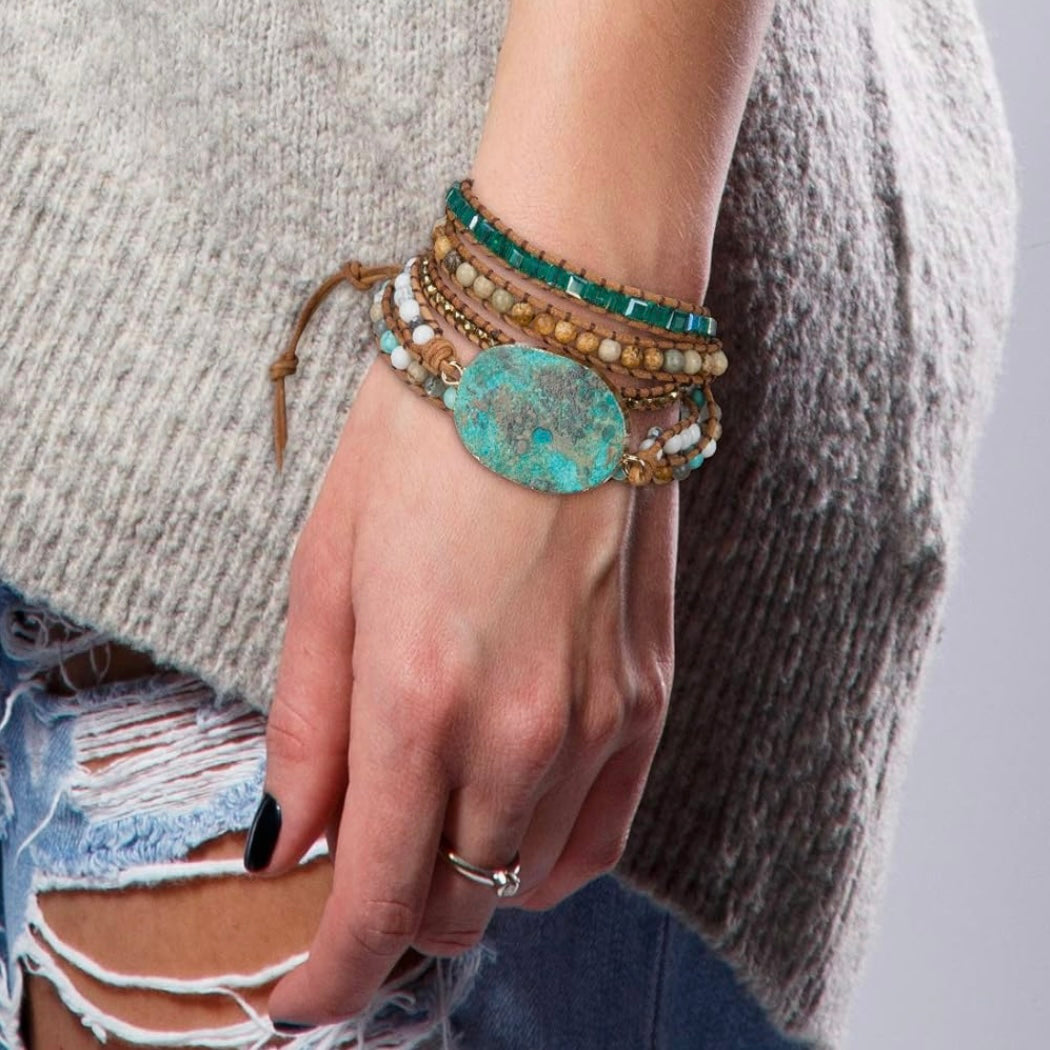 *Ocean Jasper* Leather Wrap Bracelet