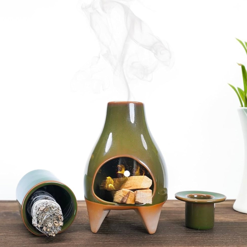 Glazed Green Chiminea Incense Burner