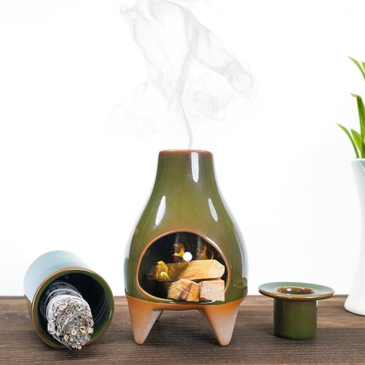 Glazed Green Chiminea Incense Burner